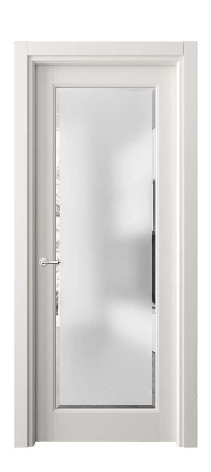 Межкомнатная дверь Тоскана Элегантэ 6300 Матовый пудровый белый Сатинированное стекло с фацетом Цена 4920 AZE | Volhovec