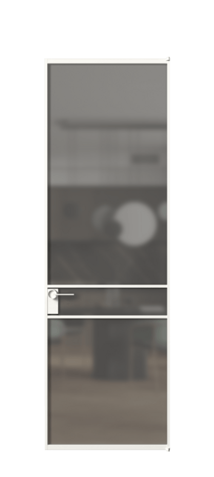 Алюминиевая дверь АЛПЛ040.02 Алюминий Белый Сатинированное серое стекло, триплекс Цена 138970  | Volhovec