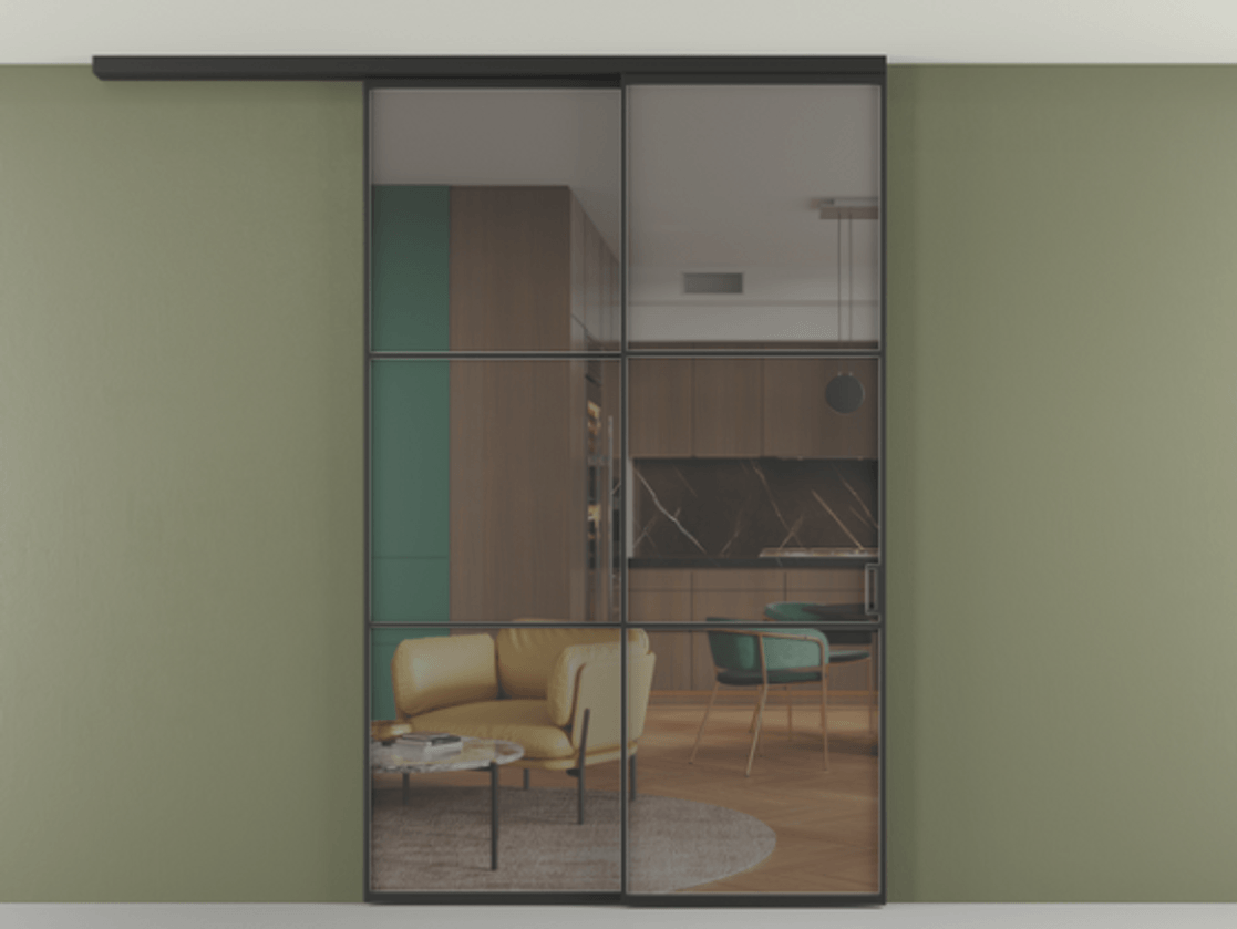 Перегородка Formato вдоль стены на потолок телескопик синхро 2 АЛПР 040.03 Алюминий Черный Прозрачное серое стекло, триплекс, 6 мм. Скрытый короб ЧЕР Цена 279180 ₽ 1. Полотно 2 шт.  (800/2100 мм)
2. Комплект установки раздвижной системы
3. Базовый комплект фурнитуры
4.Ручка RONDO
. Фабрика дверей Волховец 8 (800) 551 43 19  Перегородка Formato вдоль стены на потолок телескопик синхро 2 АЛПР 040.03 Алюминий Черный Прозрачное серое стекло, триплекс, 6 мм Цена 279180 ₽ | Volhovec