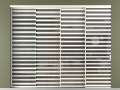 Алюминевая перегородка vn4_07_ Алюминий пудровый белый Серый сатин матовое. Цвет Алюминий пудровый белый. Материал Алюминий в эмали. Коллекция Перегородка Formato внутри проёма телескопик синхро 3. Картинка.