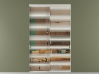 Алюминевая перегородка vn2_07_ Алюминий тёплый серый Прозрачное оранжевое стекло, триплекс, 6мм. Цвет Алюминий тёплый серый. Материал Алюминий в эмали. Коллекция Перегородка Formato внутри проёма двустворчатая. Картинка.