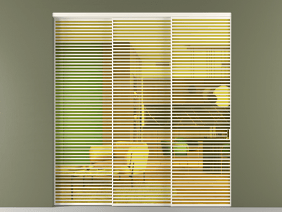 Алюминевая перегородка vn3_07_ Алюминий пудровый белый Прозрачное жёлтое стекло, триплекс, 6мм. Цвет Алюминий пудровый белый. Материал Алюминий в эмали. Коллекция Перегородка Formato внутри проёма телескопик синхро 2. Картинка.