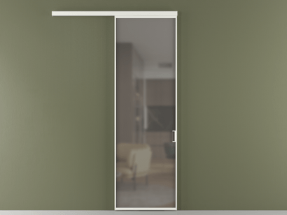 Алюминевая перегородка vd1_01_ Алюминий светло-серый Серый сатин матовое. Цвет Алюминий светло-серый. Материал Алюминий в эмали. Коллекция Перегородка Formato вдоль стены одностворчатая. Картинка.