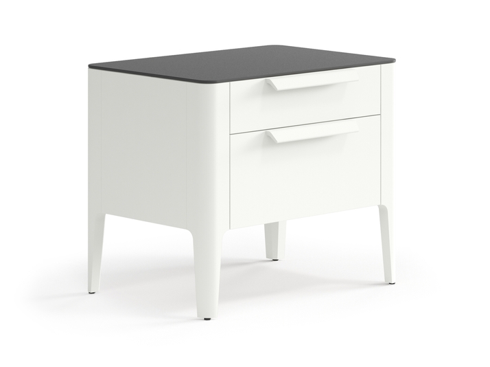 Мебель Тумба прикроватная Piega 2 ящика. Цвет Матовый жемчужный. Материал Гладкая эмаль. Коллекция Тумба прикроватная Piega 2 ящика. Картинка.