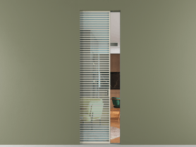 Алюминевая перегородка skr1_07_ Алюминий бежево-серый Прозрачное голубое стекло, триплекс, 6мм. Цвет Алюминий бежево-серый. Материал Алюминий в эмали. Коллекция Перегородка Formato скрытый пенал 1 створка. Картинка.