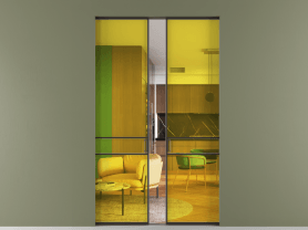 Алюминевая перегородка АЛПР 040.02 МАН ПРОЗ ЖЕЛ. Цвет Алюминий антрацит. Материал Алюминий в эмали. Коллекция Перегородка Formato скрытый пенал 2 створки. Картинка.