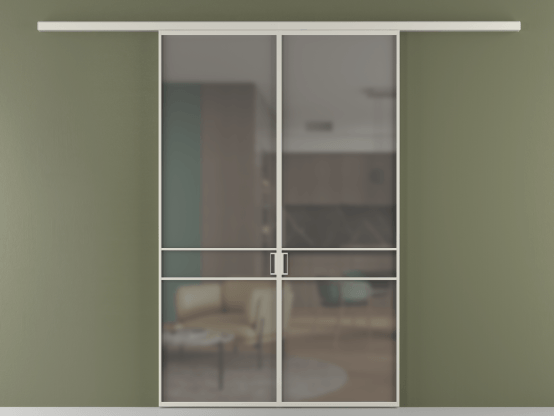 Алюминевая перегородка vd2_02_ Алюминий тёплый серый Серый сатин матовое. Цвет Алюминий тёплый серый. Материал Алюминий в эмали. Коллекция Перегородка Формато вдоль стены 2 створки. Картинка.