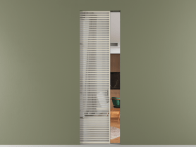 Алюминевая перегородка skr1_07_ Алюминий бежево-серый Двустороннее зеркало. Цвет Алюминий бежево-серый. Материал Алюминий в эмали. Коллекция Перегородка Formato скрытый пенал 1 створка. Картинка.