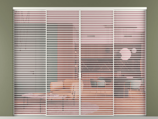 Алюминевая перегородка vn2+2_07_ Алюминий светло-серый Прозрачное розовое стекло, триплекс, 6мм. Цвет Алюминий светло-серый. Материал Алюминий в эмали. Коллекция Перегородка Formato внутри проёма 4 створки. Картинка.