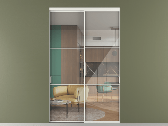 Алюминевая перегородка vn2_03_ Алюминий светло-серый Stopsol Clear. Цвет Алюминий светло-серый. Материал Алюминий в эмали. Коллекция Перегородка Формато внутри проёма 2 створки. Картинка.