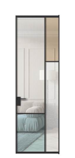 Дверь межкомнатная АЛПЛ041.12 ЧРН 4 стекла. Цвет Алюминий Черный. Материал Алюминий. Коллекция Мозаик. Картинка.