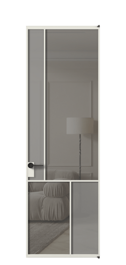 Дверь межкомнатная АЛПЛ041.20 АСР Серый сатин матовое + Серый прозрачное. Цвет Алюминий серый. Материал Алюминий в эмали. Коллекция Mosaic. Картинка.