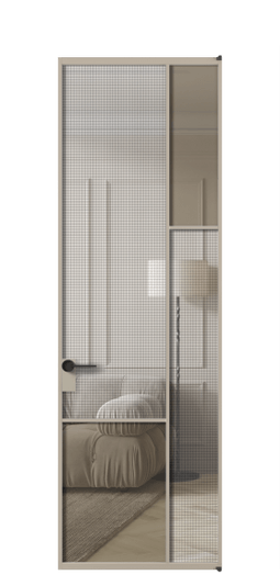 Дверь межкомнатная АЛПЛ041.12 АБСК MS+Бронза триплекс. Цвет Алюминий бисквитный. Материал Алюминий в эмали. Коллекция Mosaic. Картинка.