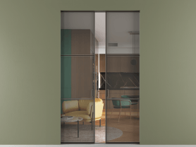 Алюминевая перегородка АЛПР 040.03 МАН Серый триплекс. Цвет Алюминий антрацит. Материал Алюминий в эмали. Коллекция Перегородка Формато скрытый пенал 2 створки. Картинка.